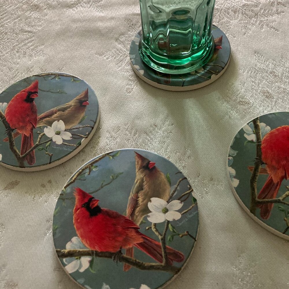 Wild Birds Unlimited Cardinal Stone Coasters-Set of 4 NWT - Picture 2 of 6
